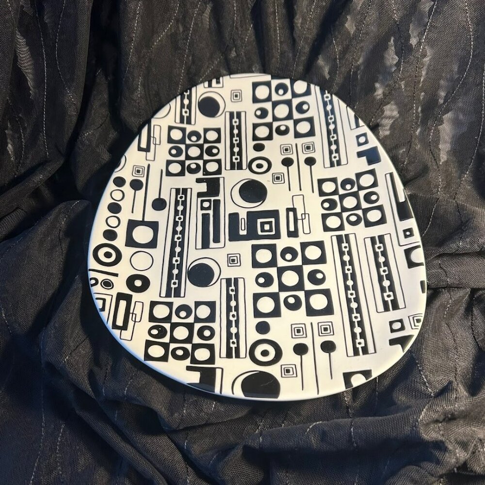 Pier One Imports Traffix 12" Serving Platter Plate Black White Geometric Design